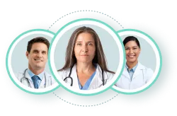 Three licensed health professionals in circular frames