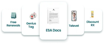 Free Renewals, Genius Tag, ESA Docs, TeleVet, and Discount RX benefits